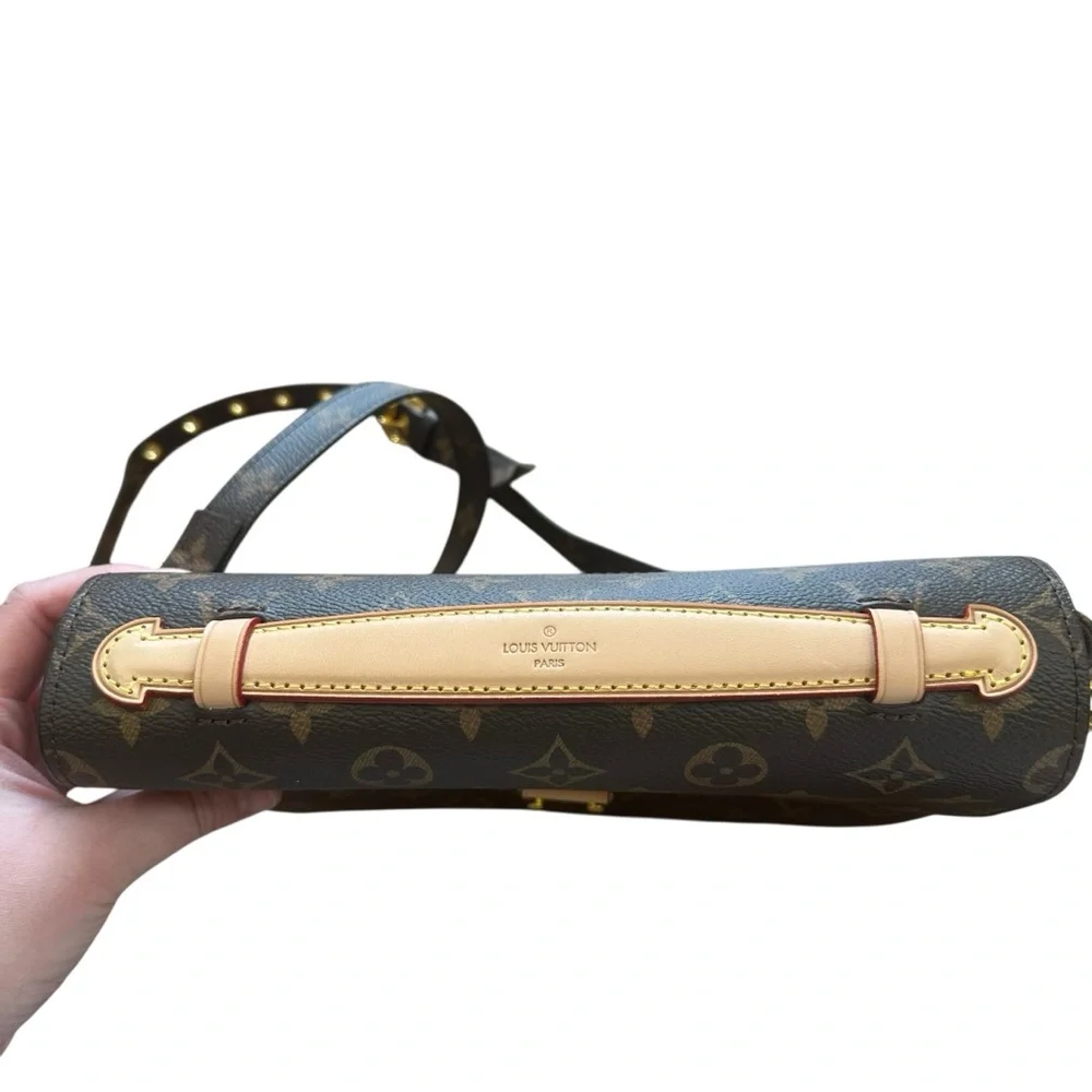 Designer Inspired Monogram Print Flap Crossbody Bag Gold Hardware Faux Leather - Picture 4 of 7